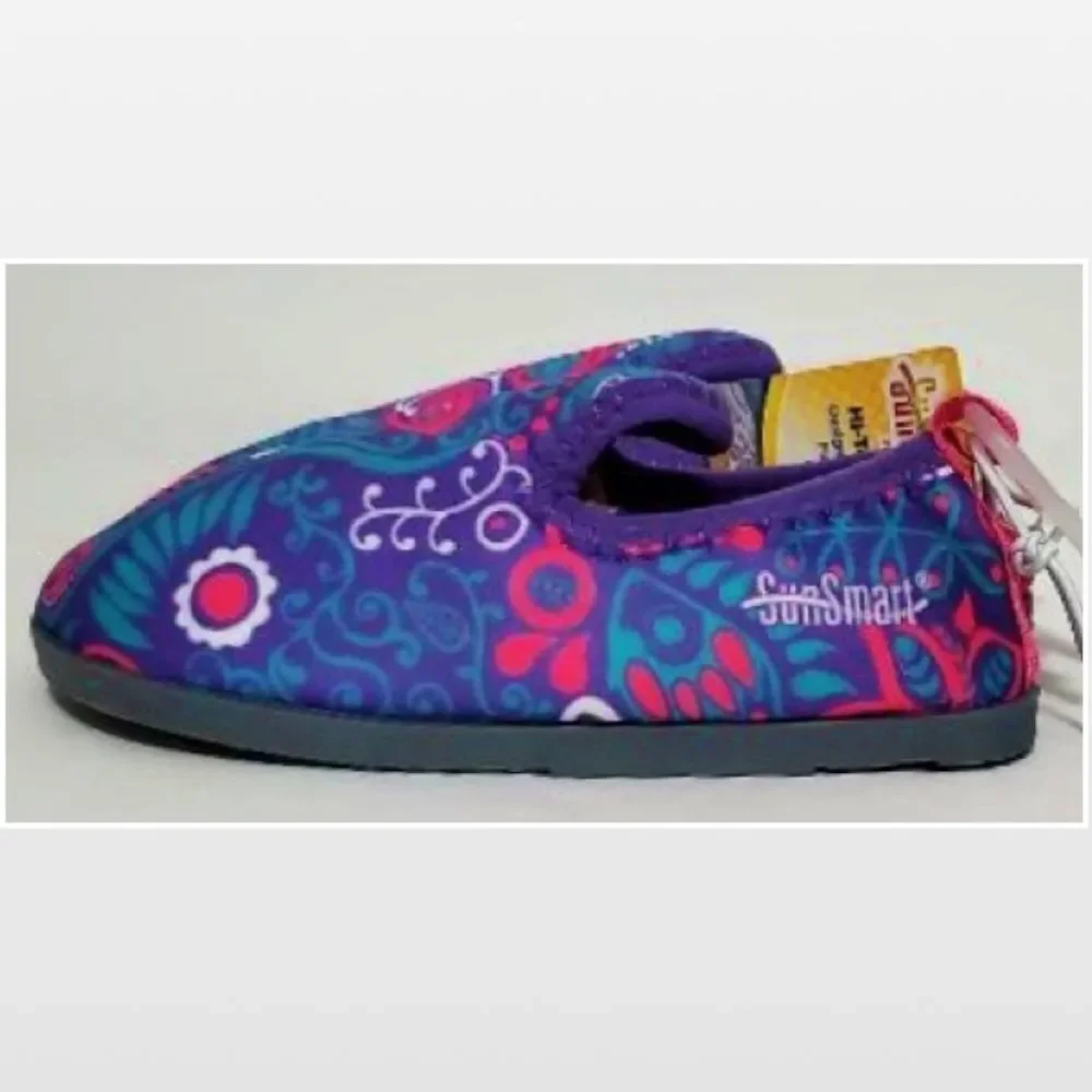 New Aqua Leisure Water Shoes Kid Size 7 8 Purple Floral Slip Ons